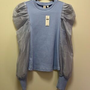 NWT DOLAN Left of Center Taffeta Poof Sleeve ribbed top/sweater Sz. S